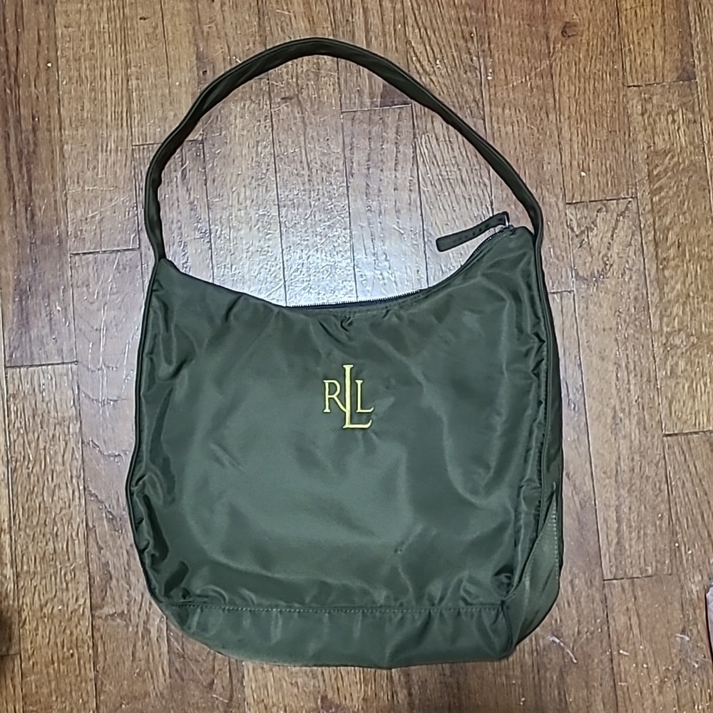 Lauren Ralph Lauren green‎ nylon canvas purse | Jesus Button decor pins